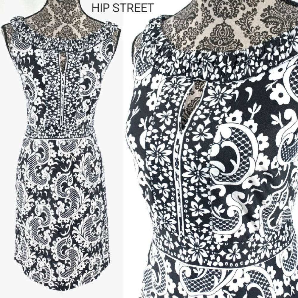 AA STUDIO Dress Sleeveless Ruched Neck Paisley Fit & Flare Stretch 12